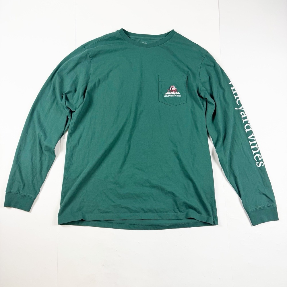 Vineyard Vines Men's Green Long Sleeve Happy‎ Holidays Christmas Shirt Medium